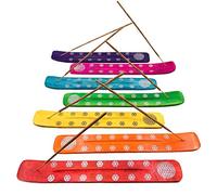 Pack x 7 - Brûleur d'encens (encensoir). Support en Bois d'encens. 7 Couleurs de Chakra différentes et Uniques avec Un Design Fleur de Vie. Fabriqué à la Main en Inde.