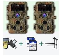 Pack x2 Caméra Piège Photo Nocturne Vision 64MP 1296P,Détection de Mouvement + x2 cartes SD 32Go + x2 Supports Fixation + Lecteur carte SD|A262 Vert