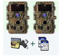 Pack x2 Caméras Piège Photo 64MP HD 1296P et Nocturne Vision,0,1s Vitesse de Dclenchement IP66 Étanche, carte SD 32Go et lecteur carte SD|A262 Vert