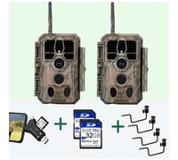 Pack x2 Caméras Piege Photographique Nocturne WiFi Bluetooth, 64MP HD 1296P|A280W + x2 cartes SD 32Go + x2 Spports de Fixation et un Lecteur Carte SD