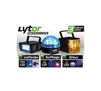 pack zirkus - 3 jeux de lumière stroboscope + dôme astro 6 leds + derby 4 leds rgbw