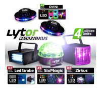 PACK ZIRKUS LytOr 5 Jeux de lumière stroboscope + dôme ASTRO 6 LEDs + Derby 4 LEDs RGBW + 2 effets OVNI