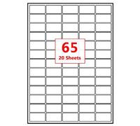 PACK4YA 65 étiquettes par feuille A4, 38,1 x 21,2 mm, blanc, autocollant, autocollant, imprimable pour adresse, expédition, envoi, imprimantes à jet d'encre et laser (20 feuilles)
