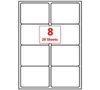 PACK4YA 8 étiquettes par feuille A4, 99,1 x 67,7 mm, blanc autocollant imprimable pour adresse, expédition, envoi, imprimantes à jet d'encre et laser (20 feuilles)