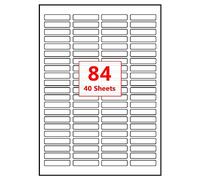 PACK4YA 84 étiquettes par feuille A4 46 x 11,1 mm Blanc auto-adhésif imprimable pour adresse, expédition, envoi d'étiquettes, compatible avec imprimantes jet d'encre et laser (40 feuilles)