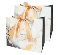 PACK4YA Sacs Cadeaux en Papier avec Ruban Nœud, Sacs Cadeaux en Kraft avec Poignées pour Anniversaire, Mariage, Noël, Fête, Shopping, Baby Shower, Vente au Détail, 25x12x20 cm (Marbre Blanc, 2 Pièces)