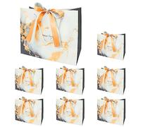 PACK4YA Sacs Cadeaux en Papier avec Ruban Nœud, Sacs Cadeaux en Kraft avec Poignées pour Anniversaire, Mariage, Noël, Fête, Shopping, Baby Shower, Vente au Détail, 25x12x20 cm (Marbre Blanc, 8 Pièces)