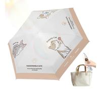Packable Travel Umbrella - Size 6 Rib UV Protection Folding Shade with Cat