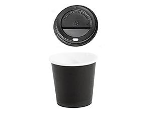 Packadi Gobelet À Café En Carton 120ml 4oz Noir Pour Espresso + Couvercles Noirs (200)