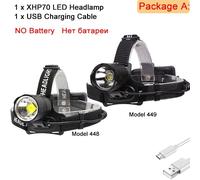Package A No Batterie - Modèle 449-Pas De Zoom - Lampe Frontale Très Brillante, 8000lm, Xhp70.2, Xhp70, Pour Chasse, Cyclisme, Lanterne Étanche, Utilisation 3x18650
