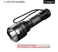 Package A NO Battery C8 for Hunting L2- 1 Mode Focus fixe Lampe de poche étanche pour la chasse, torche injuste, lampe DulBike Light, lampe C8 en aluminium 18650, 1/5 modes, support de odor, Lintern T