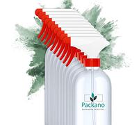 Packano® Lot de 10 flacons pulvérisateurs vides en PET de 500 ml avec tête de pulvérisation rouge et blanche I Convient également pour les produits de nettoyage I Pulvérisateur vide transparent sans