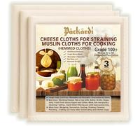 PACKARDI Étamine Alimentaire Grade 100+ - Lot de 3 Mousselines 50x50 cm, Gaze de Coton 100% Pur Non Blanchi, Réutilisable & Lavable, Cheese Cloths pour Filtrage, Gaze Alimentaire, Étamine Fromage