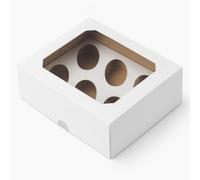 PACKARDI Lot de 5 boîtes à cupcakes en papier kraft blanc à 6 trous avec fenêtre et autocollants - Boîtes à cupcakes uniques avec pop-up automatique, parfaites pour les muffins, cupcakes, petits