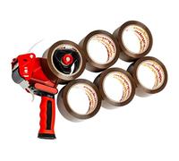 Packatape Pistolet à ruban adhésif d'emballage avec 6 rouleaux de ruban adhésif marron extra fort - Ruban adhésif d'emballage robuste avec distributeur de qualité supérieure pour le déménagement