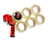 Packatape Pistolet à ruban adhésif d'emballage avec 6 rouleaux de ruban adhésif transparent extra fort - Ruban adhésif d'emballage robuste avec distributeur de qualité supérieure pour le déménagement
