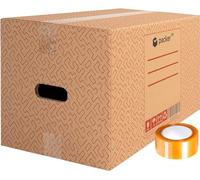 packer PRO Lot de 10 Boîtes en Carton pour Déménagement et Rangement avec Poignées et Ruban Adhésif, Carton Ultra Résistant, 430 x 300 x 250 mm