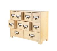 PACKGILO Armoire d'apothicaire avec 10 tiroirs et étiquettes - Boîte de rangement rustique en bois pour organiser les plantes, les sachets de thé, les bijoux (bois)