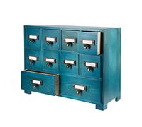 PACKGILO Armoire d'apothicaire avec 10 tiroirs et étiquettes - Boîte de rangement rustique en bois pour organiser les plantes, les sachets de thé, les bijoux (bleu)