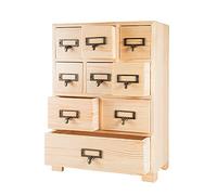 PACKGILO Armoire d'apothicaire avec 9 tiroirs et étiquettes - Boîte de rangement rustique en bois pour organiser les herbes, les sachets de thé, les bijoux (bois)