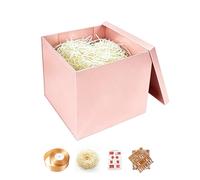 PACKGILO Boîte cadeau carrée avec couvercle pour Noël, anniversaire de mariage, anniversaire, papier froissé, ruban, autocollants de l'alphabet Rose 25,4 x 25,4 x 20,3 cm