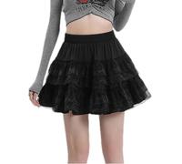 Packitcute Jupes mignonnes à volants style Lolita japonais, mini jupe plissée, taille élastique, jupe d'été trapèze, noir, Taille S