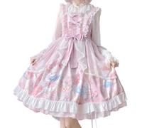 Packitcute Robe de fête Lolita pour adolescente - Imprimé lapin kawaii - Nœud à volants - Sans manches - Robe mignonne - Costume de cosplay, rose, taille unique