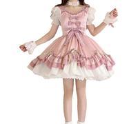 Packitcute Robe d'été avec ourlet à volants pour adolescents - Robe de cocktail mignonne Lolita avec nœud en dentelle - Taille haute, rose, Taille L