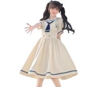 Packitcute Robe d'uniforme de marin Lolita pour adolescent, robe d'été à volants, taille haute, robe de fête décontractée, beige, X-Large