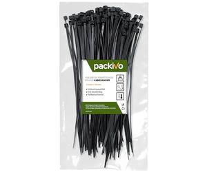 packivo Lot de 100 serre-câbles 2,5 x 150 mm, noirs, stables et indéchirables pour la gestion des câbles, résistants aux UV, résistance à la traction de 8 kg, qualité industrielle, en nylon résistant