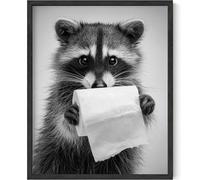 PACKLIST® Affiche Salle de Bain Humour Raton Laveur Papier Toilette - 20,3x25,4 cm Sans Cadre - Poster Décoration Murale WC Invités - Papier 250g Noir et Blanc Animaux Rigolos Moderne Cadeau