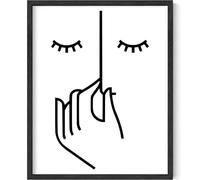 PACKLIST® Affiche Salle de Bain Line Art Visage Chut - 20,3x25,4 cm Sans Cadre - Poster Décoration Murale WC Invités Zen Relax. Papier Premium 250g Noir et Blanc Minimaliste Moderne Abstrait Femme