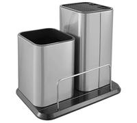 Packool Bloc à couteaux en acier inoxydable, style moderne à angle droit, design à double fente, s'adapte à différents couteaux, comprend une base amovible et des trous de drainage