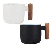 Packool Lot de 2 tasses à expresso en céramique avec poignée en bois, 7,1 x 5,3 x 4,8 cm, tasses à expresso en porcelaine de 70 ml, tasses à expresso modernes pour baristas, amateurs de thé, petites