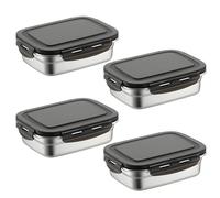 Packool Lot de 4 boîtes de conservation en acier inoxydable hermétiques pour cuisine, congélateur, voyage, bureau, école, 590 ml avec couvercles en plastique, boîte à bento pour la préparation des