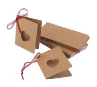 PACKOVE 150 Étiquettes en Papier Kraft Forme Cœur Ajouré avec Ficelle Rouge pour Décoration Mariage ou Anniversaire, pour Emballage Présent et Messages