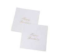 PACKOVE 16 Serviettes en Papier Imprimées Joyeux Anniversaire pour Fête D'anniversaire Blanc 2 Couches Papier Délicat Design Élégant pour Décoration de Table
