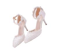 PACKOVE 1paire Sandales à Talons Hauts Dentelle pour Mariage Chaussures Pointues Élégantes Blanches pour Mariée