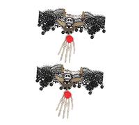 PACKOVE 2 pièces Collier Ras Cou Fille Gothique Halloween Dentelle Rétro Pendentif Crâne Griffes Accessoire pour Costume Fête et