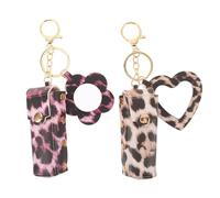 PACKOVE 2 Pièces Organisateur Lèvres Léopard avec Miroir et Porte-clés Petite Pochette de Voyage PU pour Maquillage Rangement Compact pour Sac à Main ou Usage Quotidien