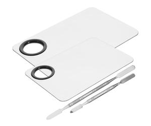 PACKOVE 2ensemble Palette de Maquillage Acier Inoxydable pour Mélange de Fonds de Teint Vernis à Ongles et Ombres à Paupières avec Spatule Modèle Carré Grand et Petit Total