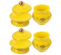 PACKOVE 2pcs Tasse D'eau Bénite en Céramique Jaune Ronde pour Décoration D'église et Cérémonies Bouddhistes, Accessoire Rituel Élégant et Rétro