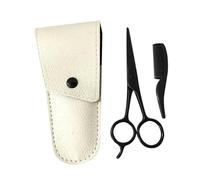 PACKOVE 3 Pièces Set de Soins pour Barbe Acier Inoxydable Ciseaux de Précision Étui Cuir Abricot et Petit Peigne Outil de Toilettage pour Hommes