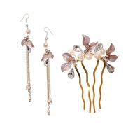 PACKOVE 3pièces Peigne à Cheveux Et Fourchette à Cheveux Avec Boucles Oreilles Ensemble De Coiffure Pour Mariage Et Cérémonie Accessoires Élégants Pour Femme