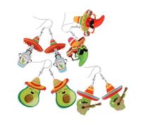 PACKOVE 4 Paires Boucles Oreilles Mexicaines Acrylique pour Femmes Oreilles Pendantes Avocat et Cactus Accessoires pour Fêtes et Événements Festifs