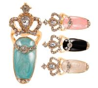PACKOVE 4 Pièces Bague Ongle Couronne Pour Femmes Breloque Nail Art Avec Cristaux Bague Ongle Phalange De Luxe