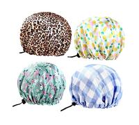 PACKOVE 4 Pièces Bonnet de Lot de Motifs Uniques Léopard Ananas à Carreaux Fleurs Vertes Élastique pour Confort Optimal Lors de Baignade