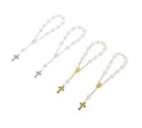 PACKOVE 4 pièces Bracelet de Baptême Garçon Fille Chapelet et Sûr Breloques Croix Dorée et Argentée Religieux pour Cérémonies et Fêtes Chrétiennes