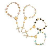 PACKOVE 4 pièces Bracelet Religieux Perlé avec Croix Traditionnelle Multicolores Chapelet Artisanal pour Hommes et Femmes de Prière et Symbolique