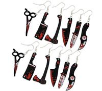 PACKOVE 6 Paires Boucles D'oreilles Sanglantes Halloween en Acrylique Léger et Métal, Pendentifs Ciseaux Originaux pour Fête et Costume, Style Gothique et Distinctif